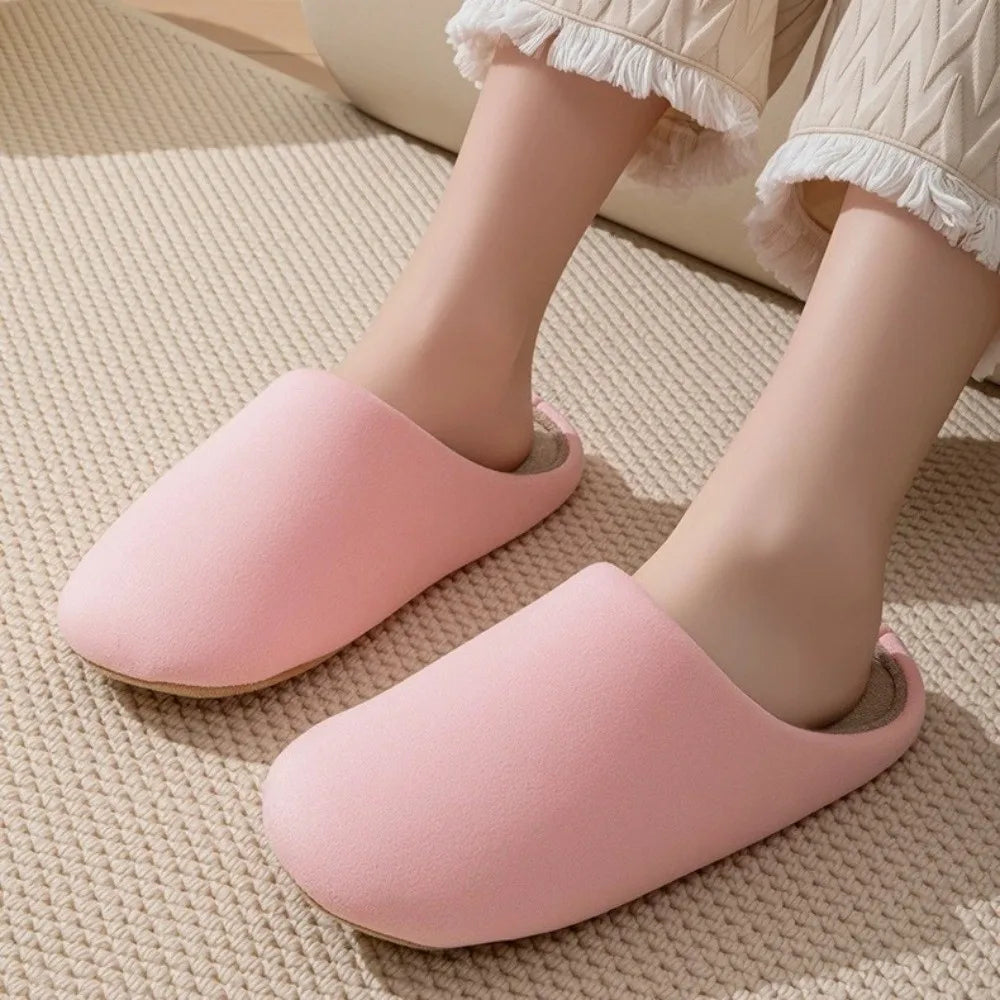 Thin Velvet Solid Color Slippers Mute Soft Bottom Winter Floor Slippers Unisex Non-Slip House Floor Slipper Autumn and Winter