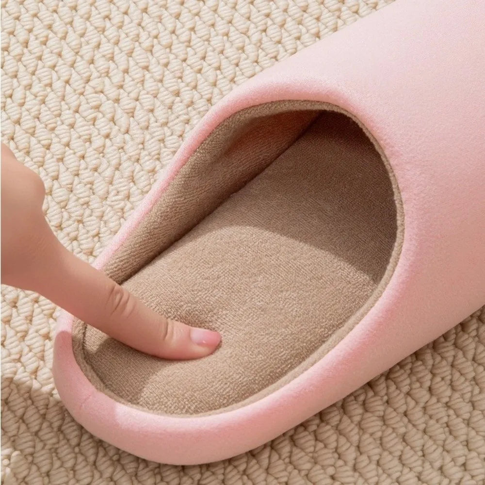 Thin Velvet Solid Color Slippers Mute Soft Bottom Winter Floor Slippers Unisex Non-Slip House Floor Slipper Autumn and Winter