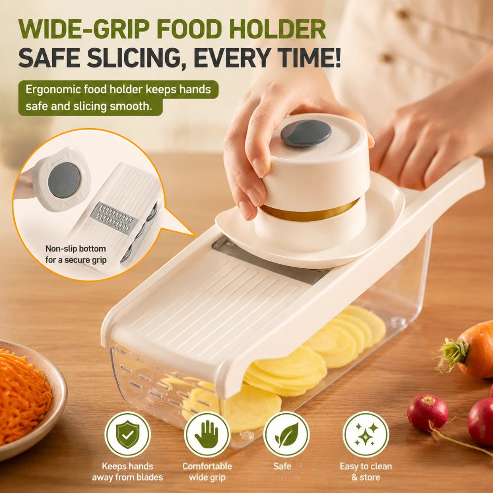Mandoline Slicer for Kitchen with Food Container & Hand Guard 6 Stainless Steel Blades for Julienne Slice Crinkle Cut Grater