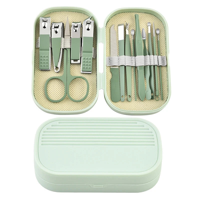 14 Piece Stainless Steel Deluxe Manicure & Pedicure Set Pink And Blue Nail Scissors, Clippers, Ear Digging Spoon for Men & Women