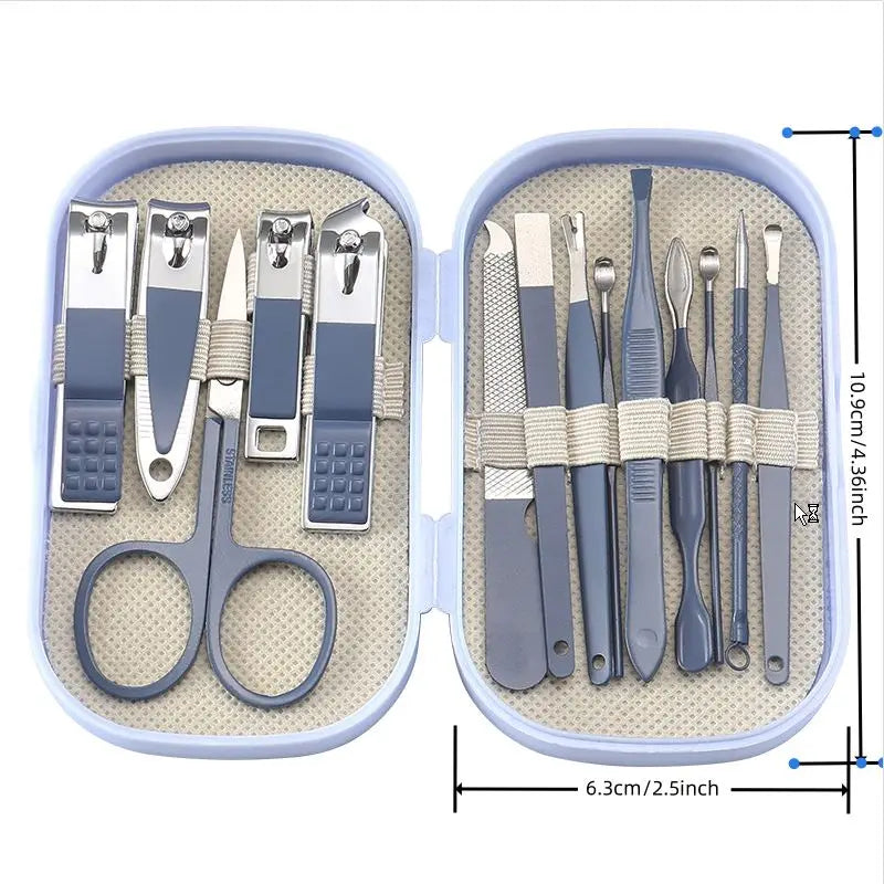 14 Piece Stainless Steel Deluxe Manicure & Pedicure Set Pink And Blue Nail Scissors, Clippers, Ear Digging Spoon for Men & Women