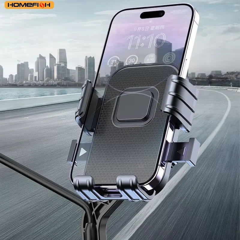 A Rotatable Navigation Stand for Motorcycles, Bicycles and Mobile Phones, Shockproof Riding, Rearview Mirror Version