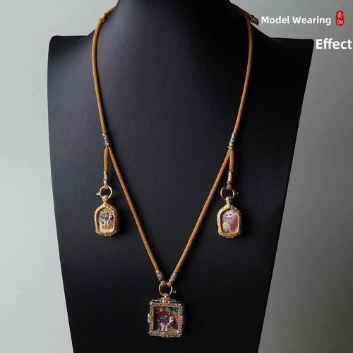 Adjustable round Rope Buddha Pendant Necklace Handmade Tibetan Style Multi-Hang Easy Remove Replacement for Elderly Couples F...