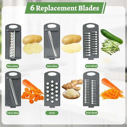 Mandoline Slicer for Kitchen with Food Container & Hand Guard 6 Stainless Steel Blades for Julienne Slice Crinkle Cut Grater
